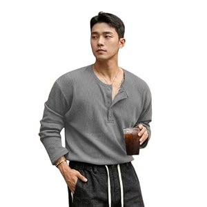 Mens Textured Fabric Solid Color Basic Half-Open
