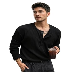 Mens Textured Fabric Solid Color Basic Half-Open