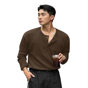 Mens Textured Fabric Solid Color Basic Half-Open