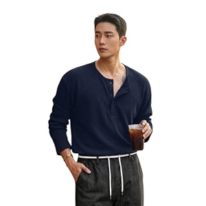 Mens Textured Fabric Solid Color Basic Half-Open