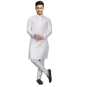 Mens Textured Lining Ethnic Kurta Pajama Set