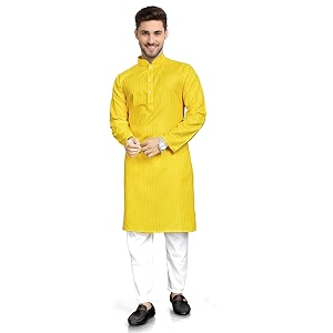Mens Textured Lining Ethnic Kurta Pajama Set