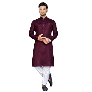 Mens Textured Lining Ethnic Kurta Pajama Set