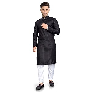 Mens Textured Lining Ethnic Kurta Pajama Set