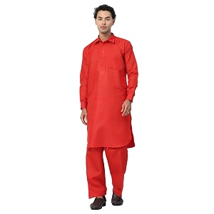 Mens Traditional Pathani Kurta Salwar Set Red