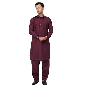 Mens Traditional Pathani Kurta Salwar Set Red