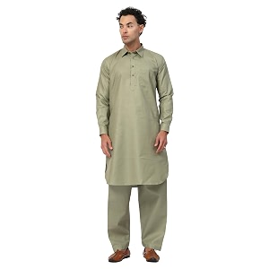 Mens Traditional Pathani Kurta Salwar Set Red