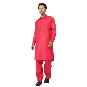 Mens Traditional Pathani Kurta Salwar Set Red