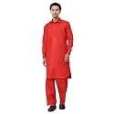 Men39s Traditional Pathani Kurta Salwar Set Red
