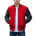 Men's Varsity Jacket Faux Leather Sleeve Wool Blend Letterman Jacket - High School Baseball Bomber Jackets for Men