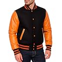 Men's Varsity Jacket Faux Leather Sleeve Wool Blend Letterman Jacket - High School Baseball Bomber Jackets for Men