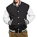Men's Varsity Jacket Faux Leather Sleeve Wool Blend Letterman Jacket - High School Baseball Bomber Jackets for Men
