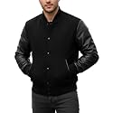 Men's Varsity Jacket Faux Leather Sleeve Wool Blend Letterman Jacket - High School Baseball Bomber Jackets for Men