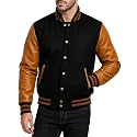 Men's Varsity Jacket Faux Leather Sleeve Wool Blend Letterman Jacket - High School Baseball Bomber Jackets for Men