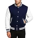 Men's Varsity Jacket Faux Leather Sleeve Wool Blend Letterman Jacket - High School Baseball Bomber Jackets for Men
