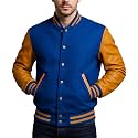 Men's Varsity Jacket Faux Leather Sleeve Wool Blend Letterman Jacket - High School Baseball Bomber Jackets for Men