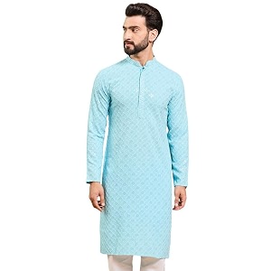 Mens Viscose Rayon Solid Embroidered Long Straight