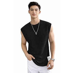 Mens Waffle Sleeveless Tank Top Round Neck