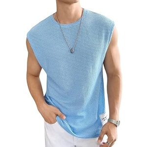 Mens Waffle Tank Tops Sleeveless Round Neck