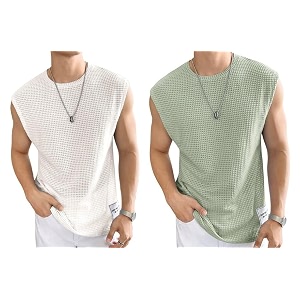 Mens Waffle Tank Tops - Sleeveless Round