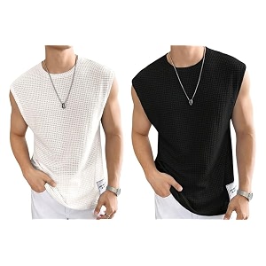 Mens Waffle Tank Tops - Sleeveless Round