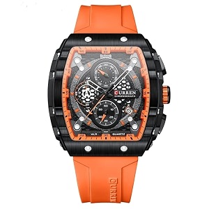 Mens waterproof chronograph watch with silicone strap