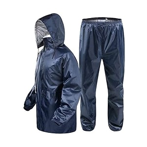 men39s waterproof double layer raincoat with adjustable pants hood and cover