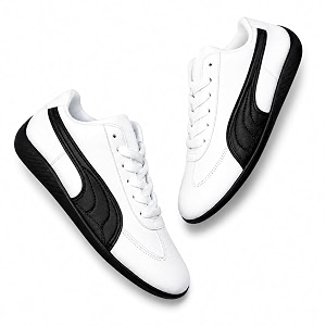 Mens White and Black Lace-Up Sneakers for