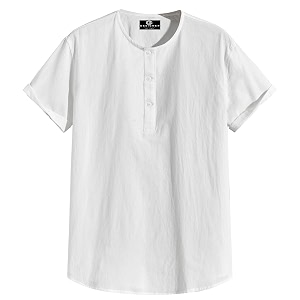 Mens White Cotton Half Sleeve Kurta with