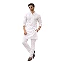 Men39s White Kurta Pyjama Set with Chikankari