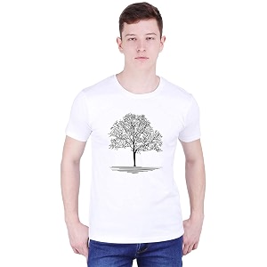 Mens White T-Shirt with Black Tree Design