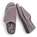 Men's Wide Furry 80-D Memory Foam Diabetic Slipper with Adjustable Closures, Wide Width Warm Plush Fleece Arthritis Edema Swollen Diabetic House Shoes Machine Washable w/Anti Slip Sole