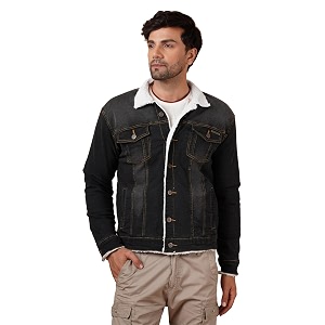 Mens Winter Wear Faux Fur Denim Jacket