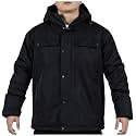 Men's Winter Work Jacket with Teflon Fabric Protector,Fleece Lined Thermal Insulated Black Hooded Coat