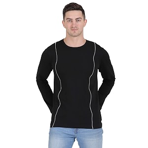 Men Black Zip Detailing Front Round Neck