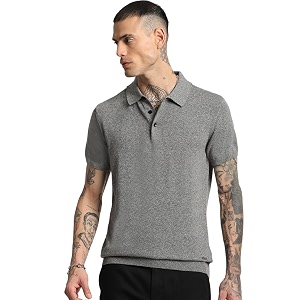 Men Blue Solid Regular Fit Polo Collar