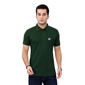Men Bottom Green Solid Polo Collar T-Shirt