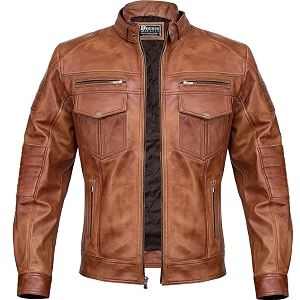 Men Cafe Racer Motorcycle Style Solid Leather