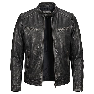 Men Cafe Racer Motorcycle Style Solid Leather