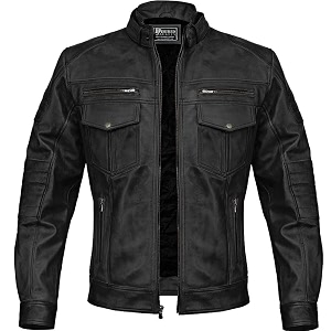 Men Cafe Racer Motorcycle Style Solid Leather