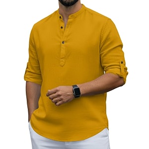 Men Cotton Blend Mandarin Collar Casual Kurta