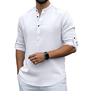 Men Cotton Blend Mandarin Collar Casual Kurta