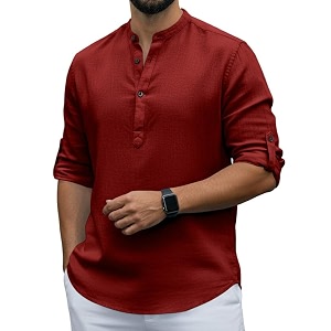 Men Cotton Blend Mandarin Collar Casual Kurta