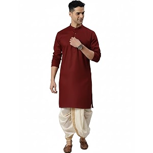Men Cotton Kurta Silk Dhoti
