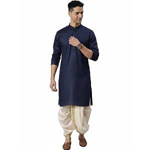 Men Cotton Kurta Silk Dhoti
