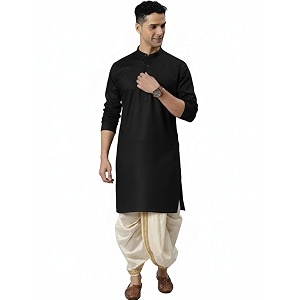 Men Cotton Kurta Silk Dhoti