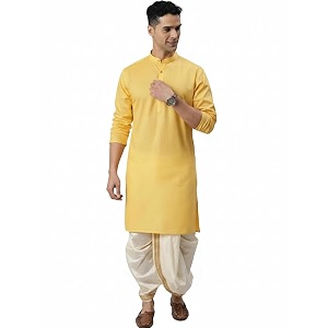 Men Cotton Kurta Silk Dhoti