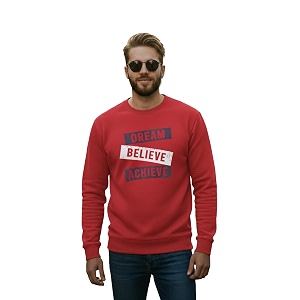 Men Regular Fit Fleece MaroonRound Neck PrintedSweatshirt-JM3763