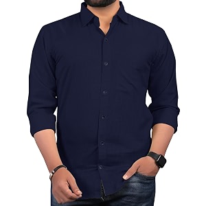 Men Regular Fit Solid Spread Collar Casual