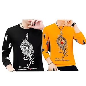 Men Round Neck Cotton Blend Stylish Printed